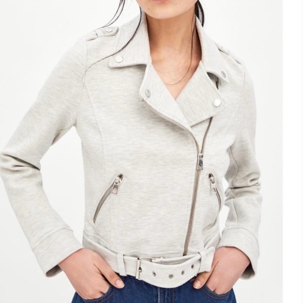 Zara Light Gray Leather Jacket